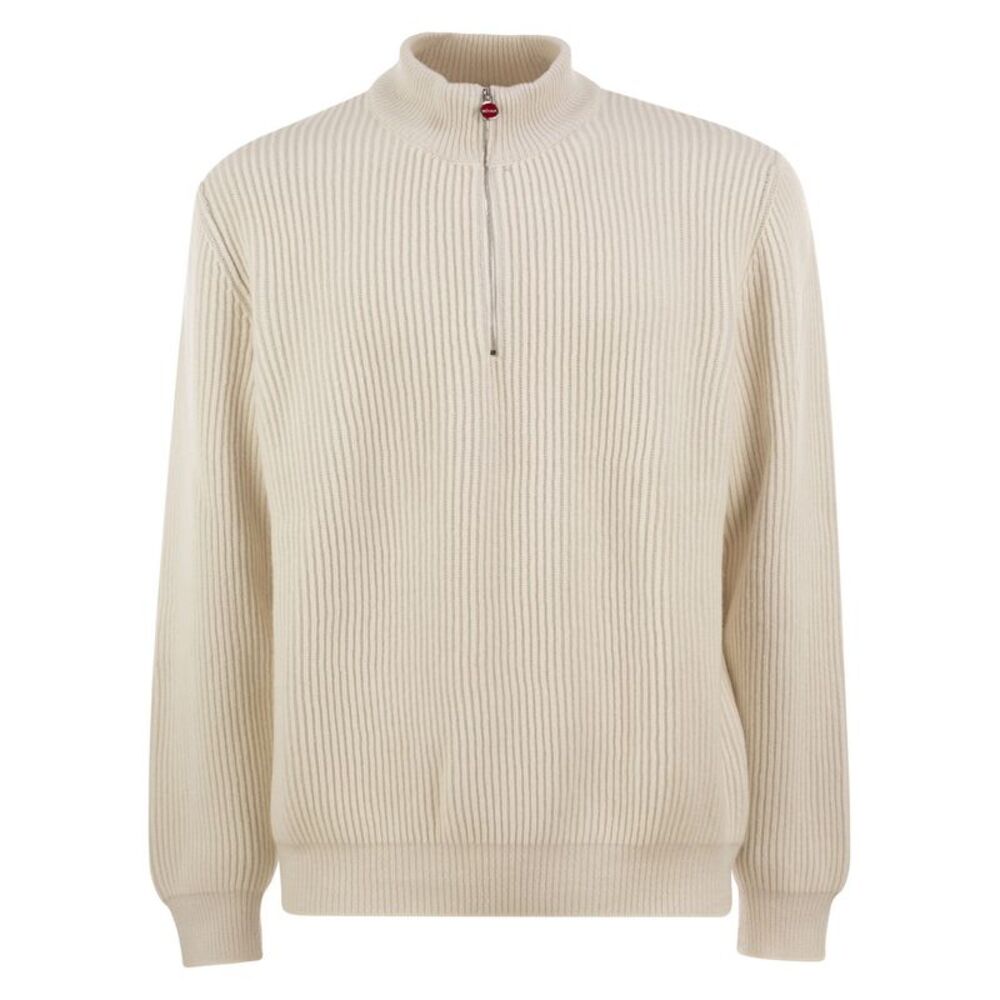 Kiton Men Pure Cashmere Ribbed Half-Zip Jumper